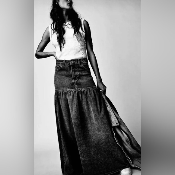 New Free People We the Free Jordan Maxi Skirt Denim - Picture 4 of 6